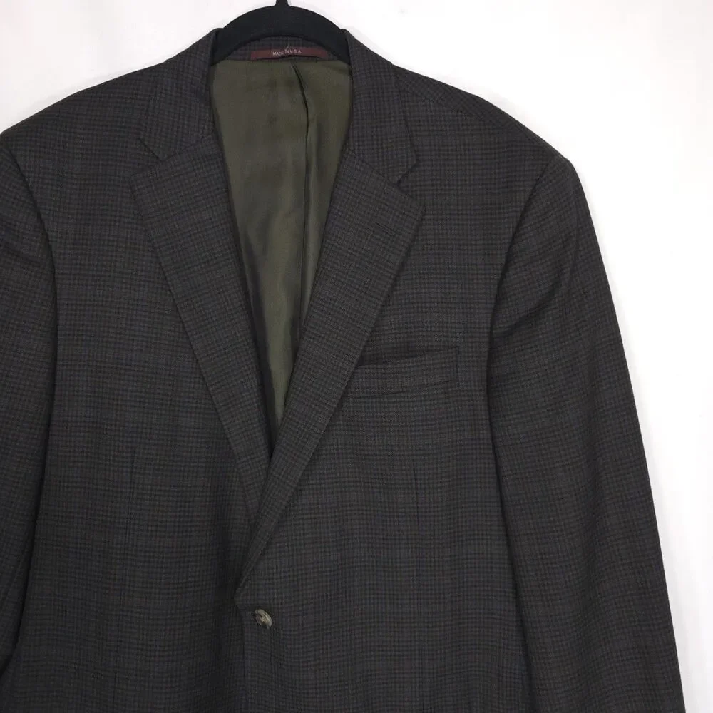 HICKEY FREEMAN Est 1899 USA Wool Blazer Jacket Sport Coat Brown Check 44L Beacon
